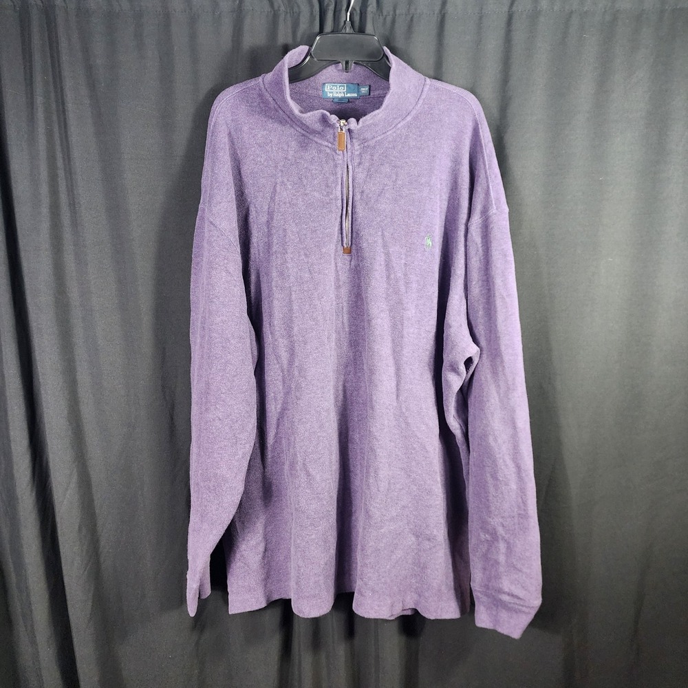 Polo Ralph Lauren Mens 3XLT Purple Cotton Quarter Zip Pullover Sweater Tall